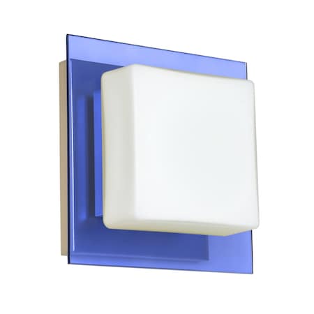 Besa Lighting Alex Mini Sconce, Opal/Blue, Satin Nickel Finish, 1x5W LED 1WS-773592-LED-SN